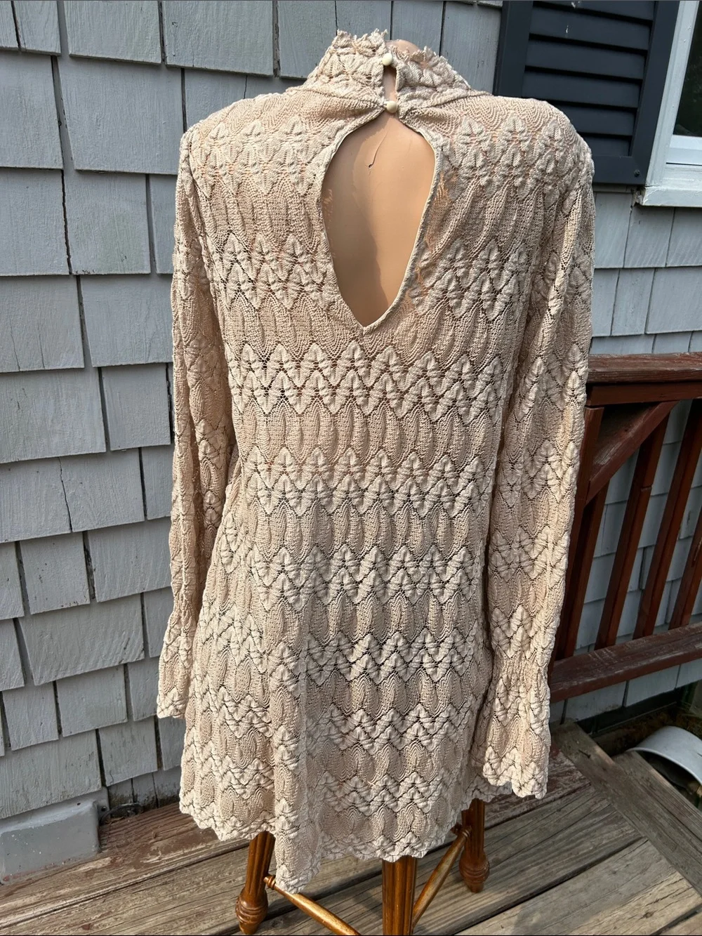 Free People Simone Mini Dress - Chevron Crochet Pattern + Bell Sleeves - Callout